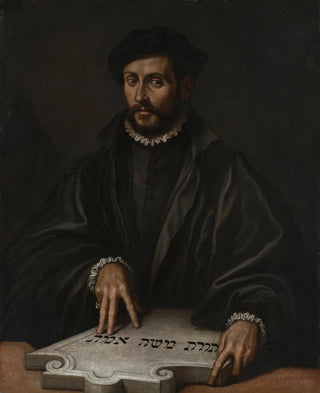 Portrait of a man with a Hebrew tablet - Antonio Campi — artwork view