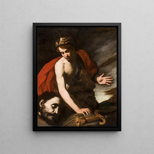 David with the Head of Goliath - Antonio de Bellis — framed artwork on a wall