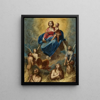 The Virgin and Child with Souls in Purgatory - Antonio de Bellis — framed artwork on a wall