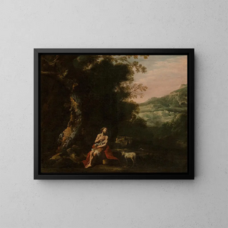 Saint John the Baptist in the Wilderness - Antonio de Bellis — framed artwork on a wall