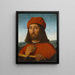 Portrait of a man with a red beret and book - Antonio de Saliba — framed artwork on a wall