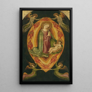 The Virgin and Child in an almond with angels and cherubs - Antonio Di Maso — framed artwork on a wall