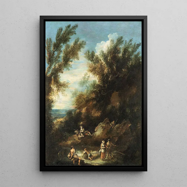 Landscape with Figures - Antonio Francesco Peruzzini — framed artwork on a wall