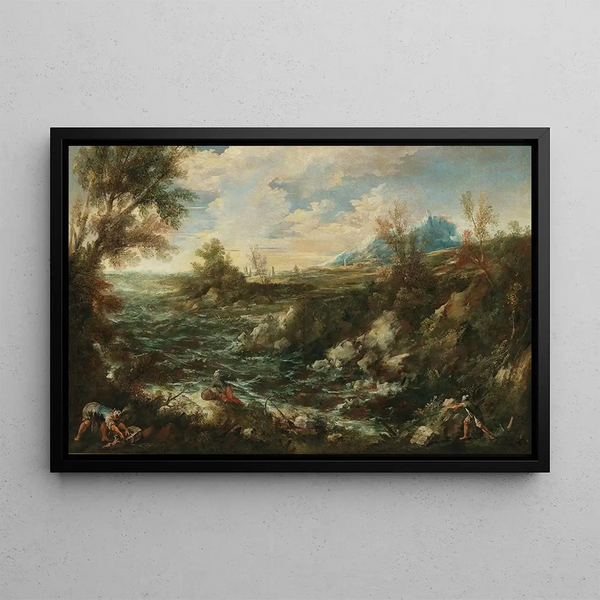 River landscape - Antonio Francesco Peruzzini — framed artwork on a wall