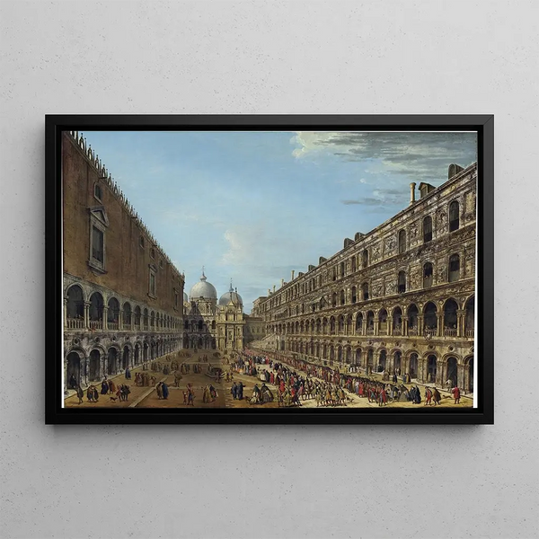 Procession dans la Cour du Palais Ducal à Venise - Antonio Joli — framed artwork on a wall