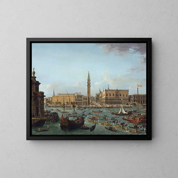 Gondola Procession in the Bacino di San Marco, Venice - Antonio Joli — framed artwork on a wall