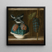 a still life with grapes and a northern mockingbird - Antonio Leonelli — framed artwork on a wall