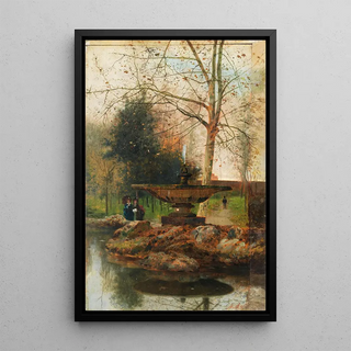 Fontaine with figures - Antonio Leto — framed artwork on a wall
