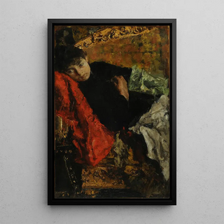 Pensive Painting - Antonio Mancini — framed artwork on a wall