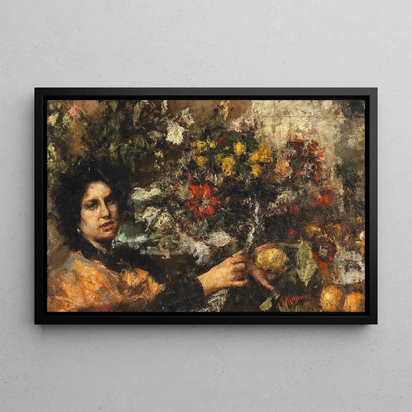 La Marchande de Fleurs - Antonio Mancini — framed artwork on a wall