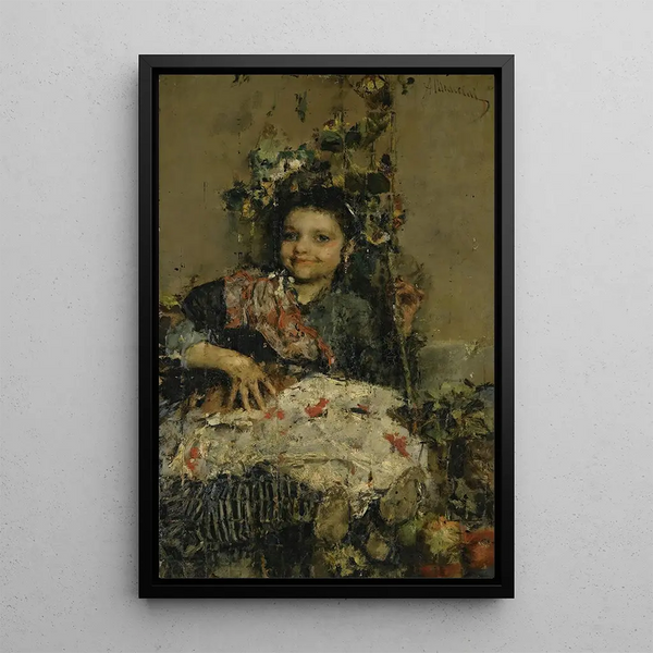 A Girl - Antonio Mancini — framed artwork on a wall