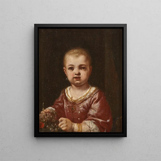 Girl holding a bunch of grapes - Antonio Mercurio Amorosi — framed artwork on a wall
