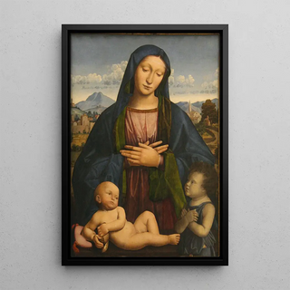 The Virgin and Child with the Little Saint John the Baptist - Antonio Rimpatta — framed artwork on a wall