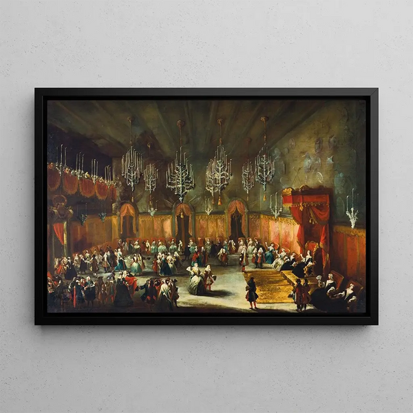 a dance in honor of Anna Maria Luisa de Médicis, Electress Palatine and daughter of Grand Duke Cosimo III of Tuscany - Antonio Stom — framed artwork on a wall