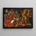 a painting featuring a clock, a vase of flowers, a lute, a guitar, a sheet of music, a chair, and curtains - Antonio Tibaldi — framed artwork on a wall