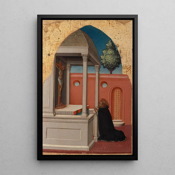Saint Peter Martyr in prayer - Antonio Vivarini — framed artwork on a wall