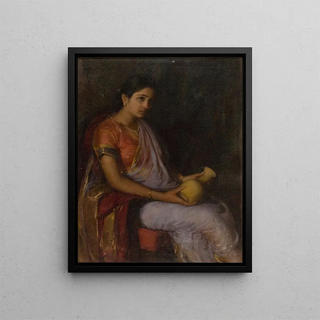 Girl with Vase - Antonio Xavier Trindade — framed artwork on a wall