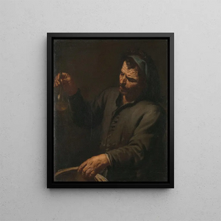 a man with a urine bottle in hand - Antonio Zanchi — framed artwork on a wall