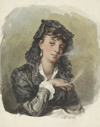 Young woman with a cigarette - Antonio Zona — artwork view