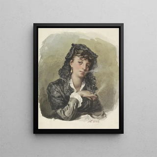 Young woman with a cigarette - Antonio Zona — framed artwork on a wall