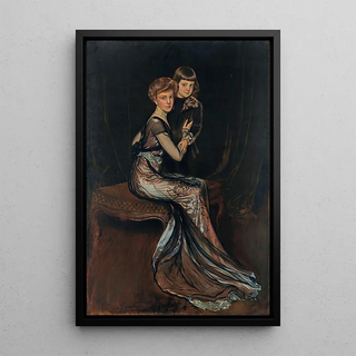 Portrait of Leonor Uriburu de Anchorena 1884-1975 with her son Emilio - Antonio de La Gandara — framed artwork on a wall