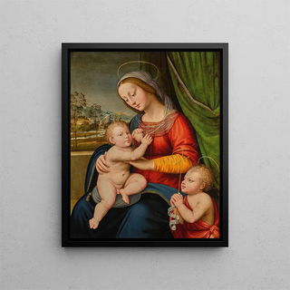 The Virgin and Child with the Little Saint John the Baptist - Antonio del Ceraiuolo — framed artwork on a wall