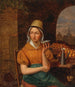 a fruit seller with a city in the background - Antwerp School — artwork view