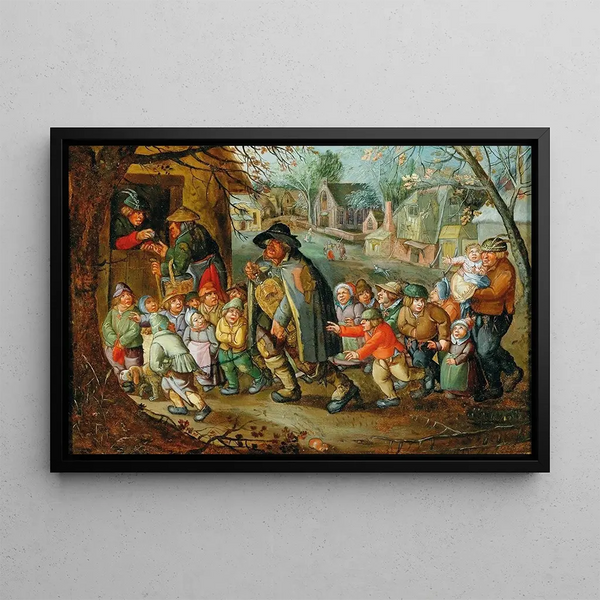 The hurdy-gurdy player - Antwerp School — framed artwork on a wall