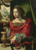 La Madeleine assise à une table près d'une fenêtre ouvrant une urne incrustée d'or - École d'Anvers — artwork view