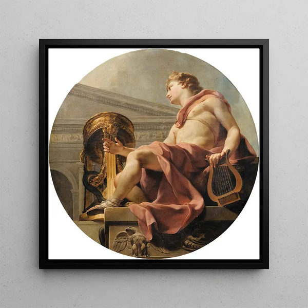 Apollo sitting holding a lyre in front of an Athenian woman and a serpent - Charles-André van Loo — wall display of the artwork