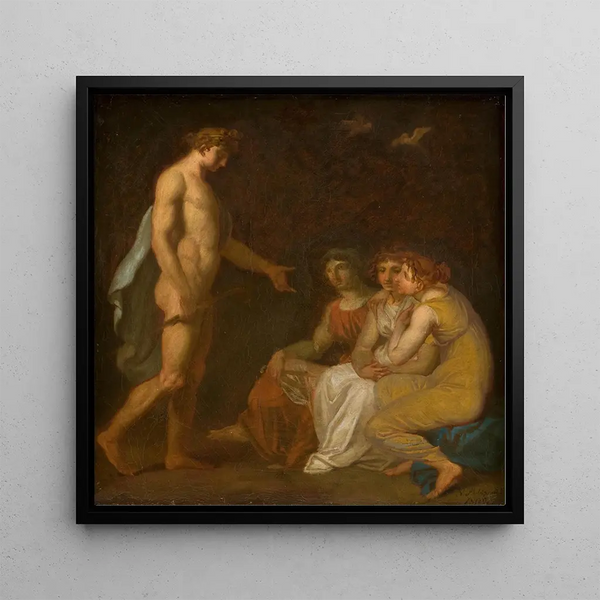 Apollon charging the Fates to visit Ceres who fled the Earth - Nicolai Abildgaard — framed artwork on a wall