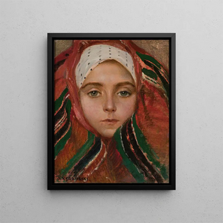 Head of a young woman by Owicz - Apoloniusz Kędzierski — framed artwork on a wall