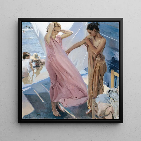 After the Bath in Valencia - Joaquín Sorolla — framed artwork on a wall