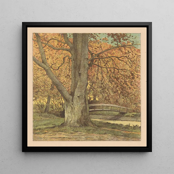 Tree near the stream in autumn - Simon Moulijn — framed artwork on a wall