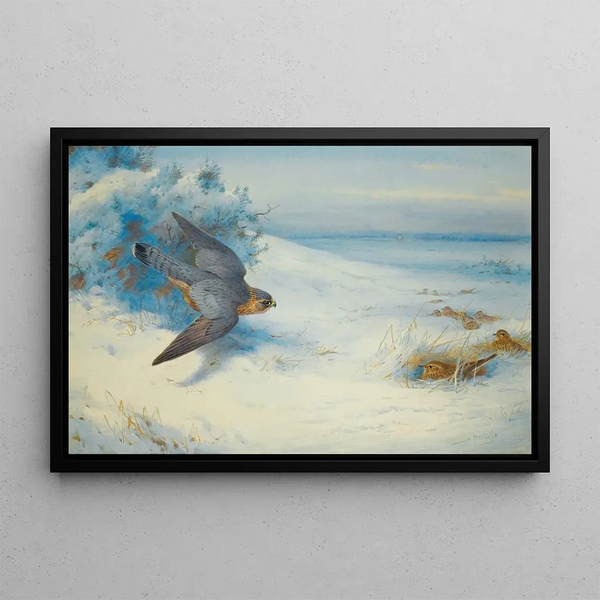 Merlin and larks - Archibald Thorburn — framed artwork on a wall