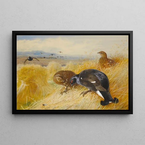 on black wheat sheaves - Archibald Thorburn — framed artwork on a wall
