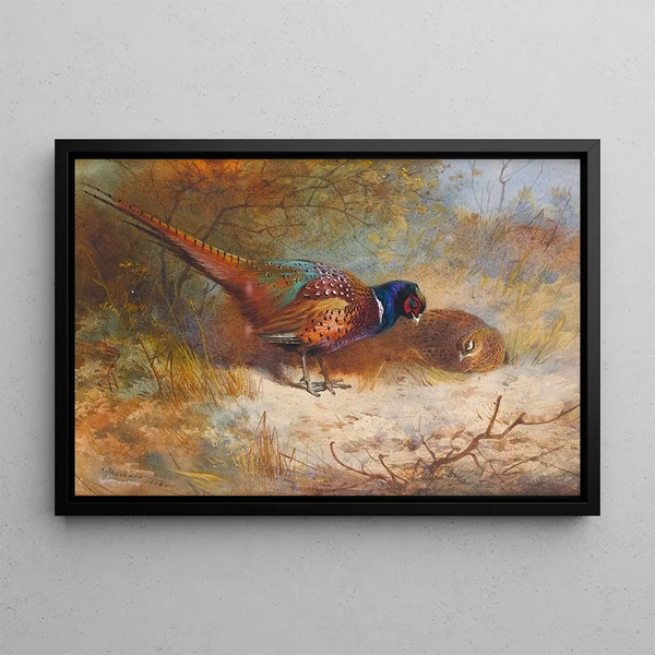 Pheasants - Archibald Thorburn — framed artwork on a wall