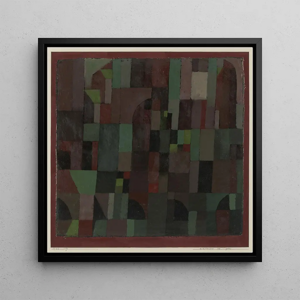 Architecture red-green gradient yellow-purple - Paul Klee — framed artwork on a wall
