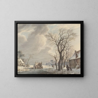 Winter landscape painting with ice entertainment - Arend van Glashorst Jr — framed artwork on a wall