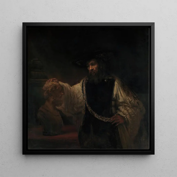 Aristote with a bust of Homer - Rembrandt van Rijn — framed artwork on a wall