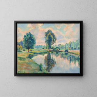 Riverbank Painting - Armand Guillaumin — framed artwork on a wall