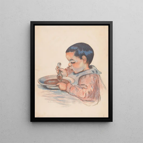 Child eating soup - Armand Guillaumin — framed artwork on a wall