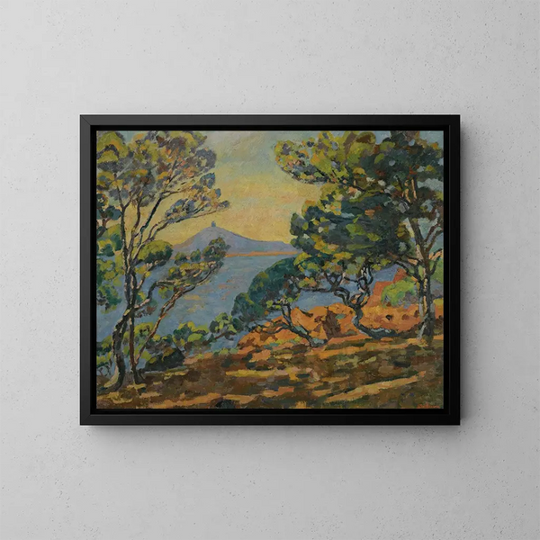 La Baie d'Agay et le Sémaphore - Armand Guillaumin — framed artwork on a wall