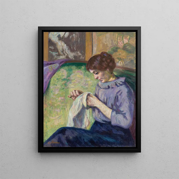 Madame Guillaumin sewing - Armand Guillaumin — framed artwork on a wall
