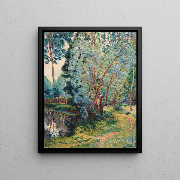Landscape painting of a wooded pond - Armand Guillaumin — framed artwork on a wall