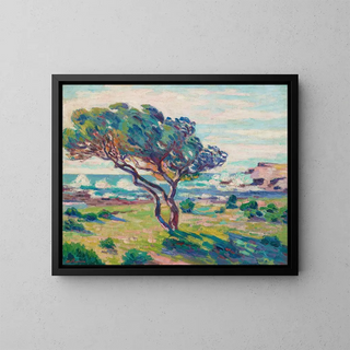 Landscape of the South seen from Le Brusc - Armand Guillaumin — framed artwork on a wall
