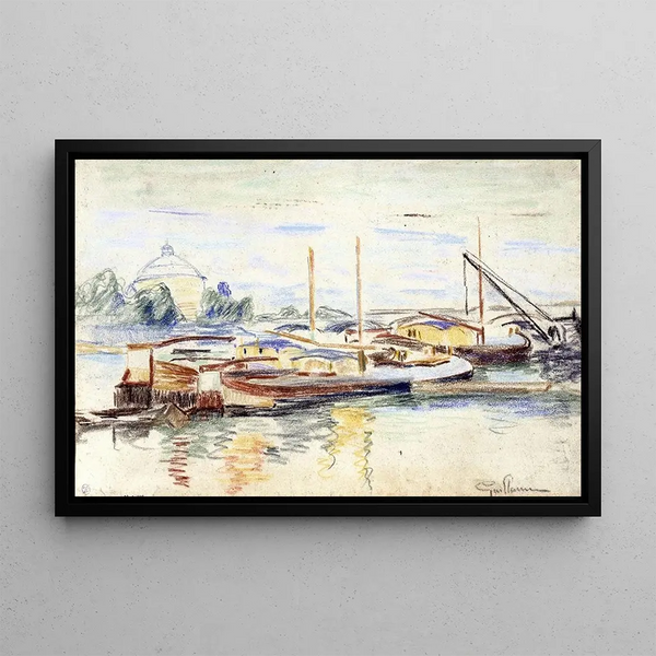 Péniches sur la Seine, Bercy - Armand Guillaumin — framed artwork on a wall