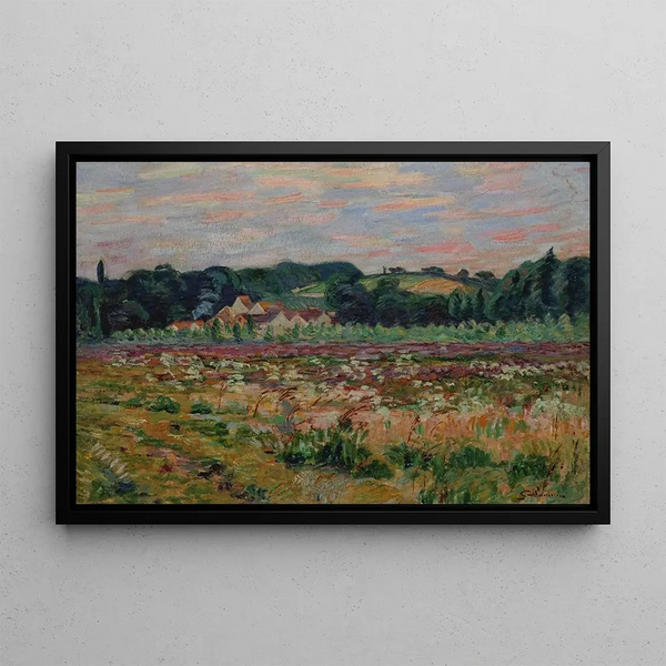 Prairie at Épinay-sur-Orge in the evening - Armand Guillaumin — framed artwork on a wall
