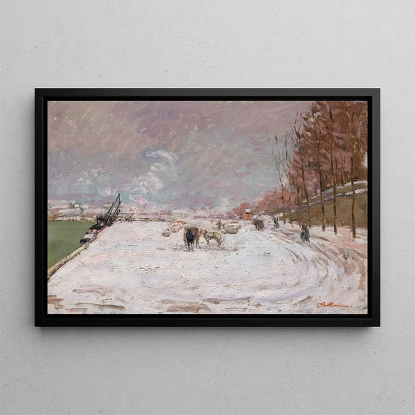 Quai Saint-Bernard under the snow, Paris - Armand Guillaumin — framed artwork on a wall