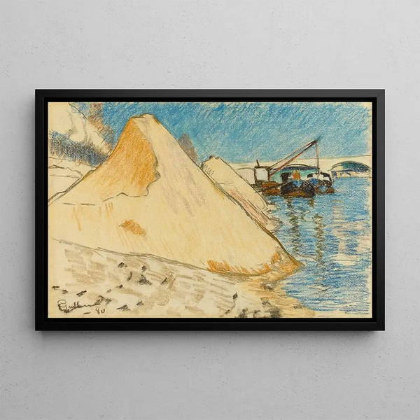 Sand pile by the Seine - Armand Guillaumin — framed artwork on a wall